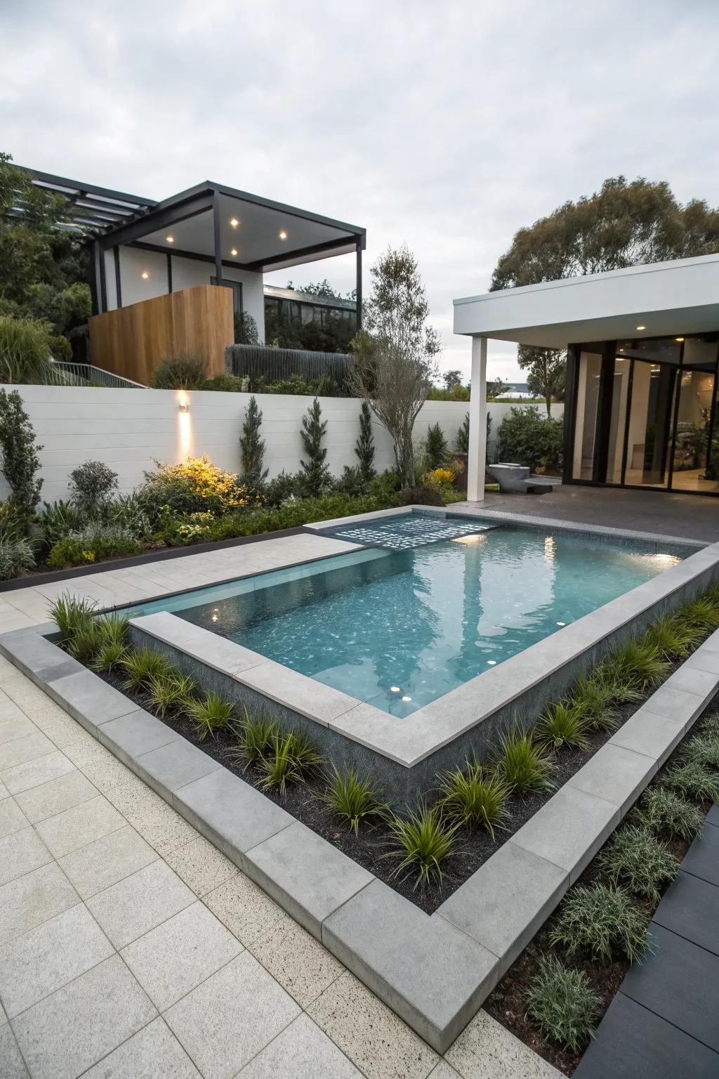 A modern pool with a striking geometric design.
