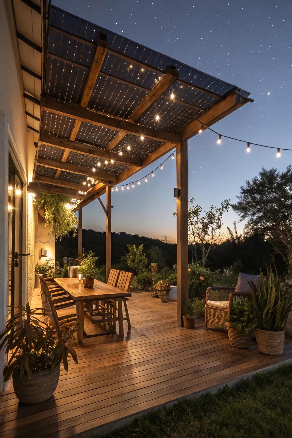 Solar-powered lighting offering an eco-friendly ambiance.