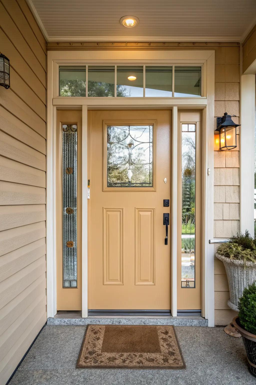 Glass side panels allowing natural light to enhance a front door.
