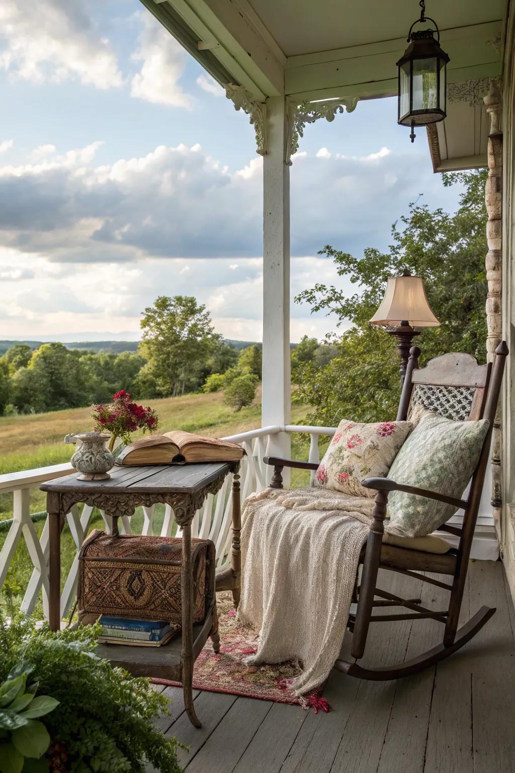 Vintage pieces bring unique charm to your sleeping porch.