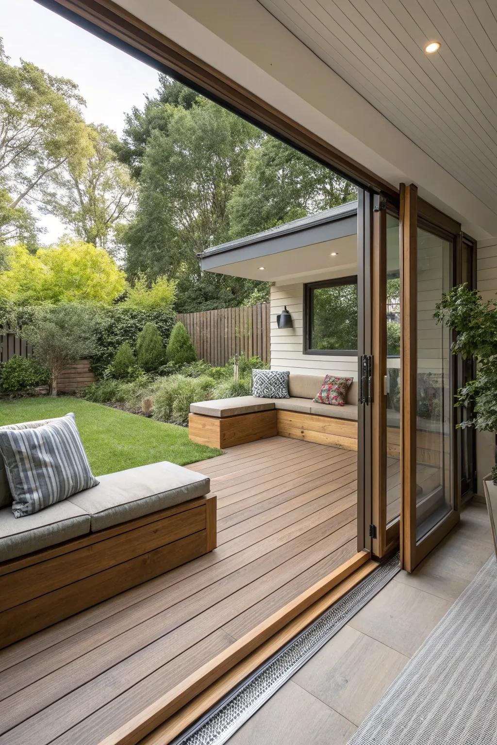 Built-in seating on a deck offers a seamless and space-saving solution.