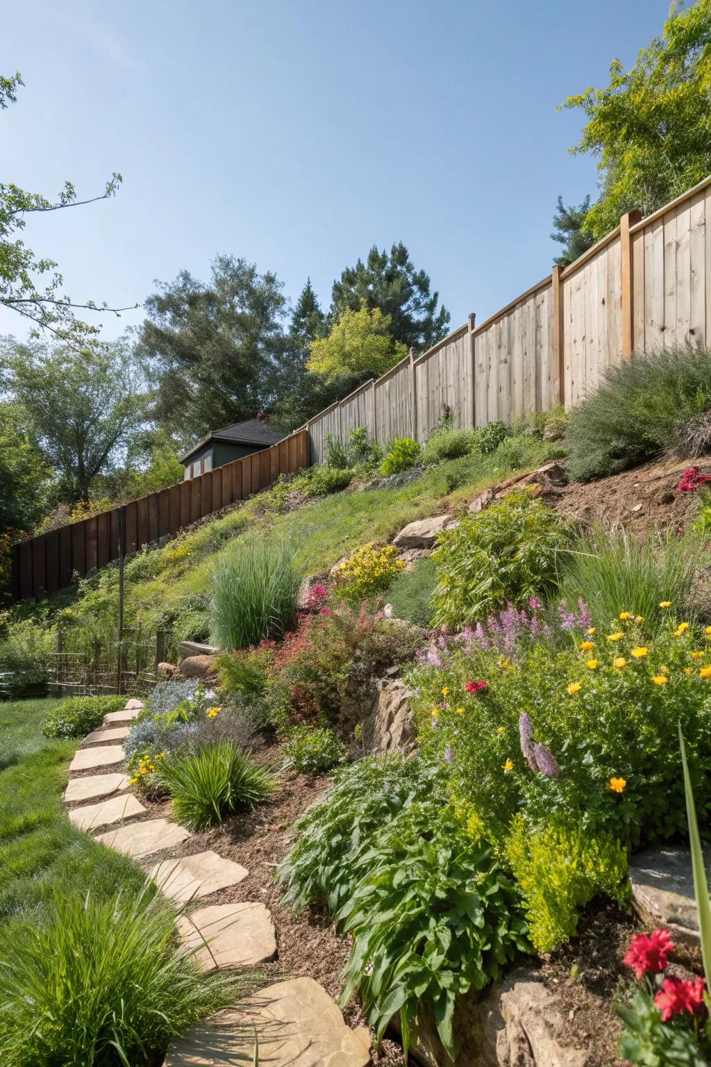 Native plants stabilize slopes and require minimal upkeep.