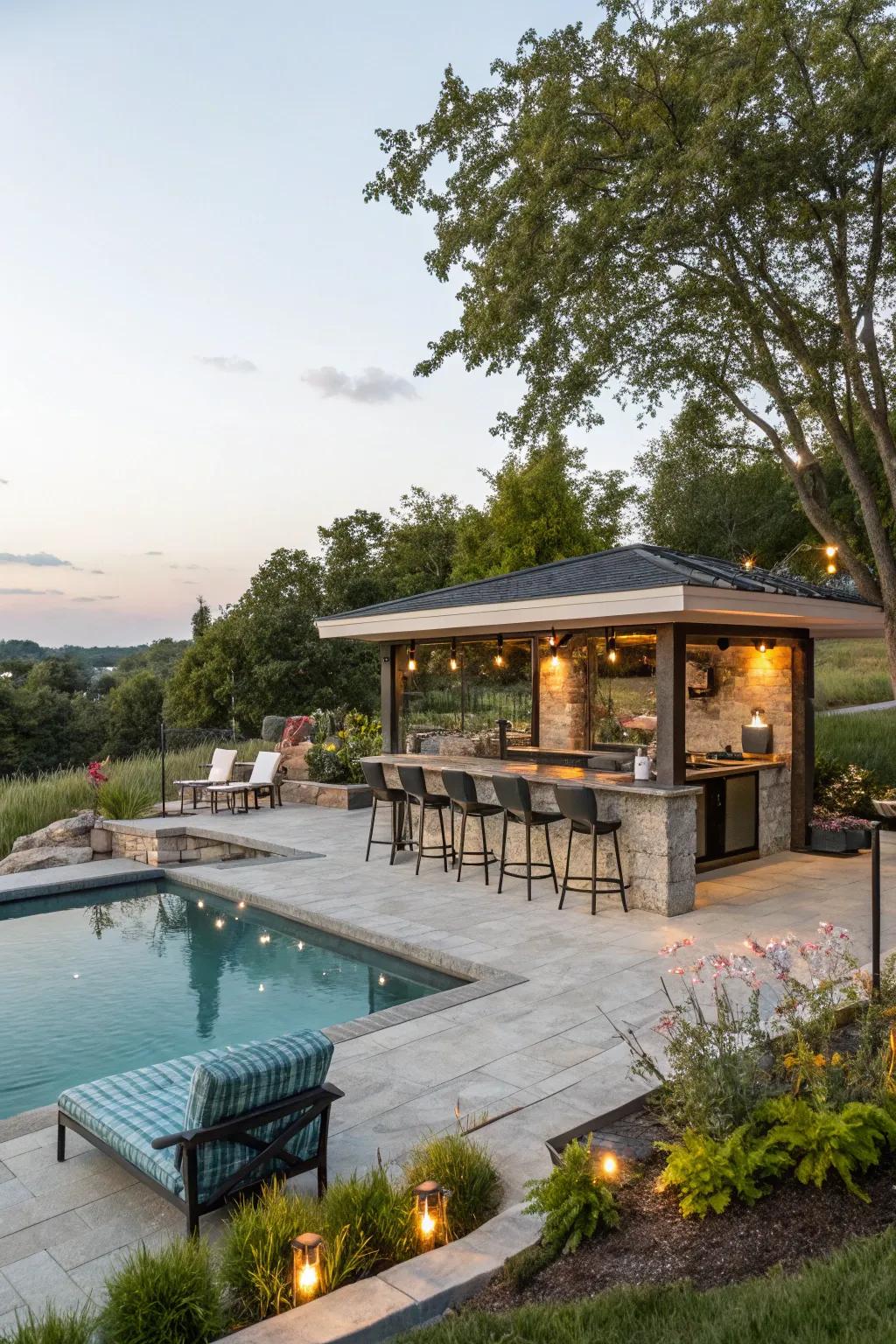 A poolside bar is perfect for entertaining and relaxation.