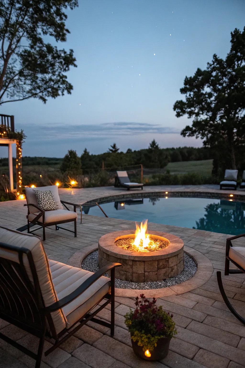 Fire pits offer warmth and a gathering spot on cool evenings.