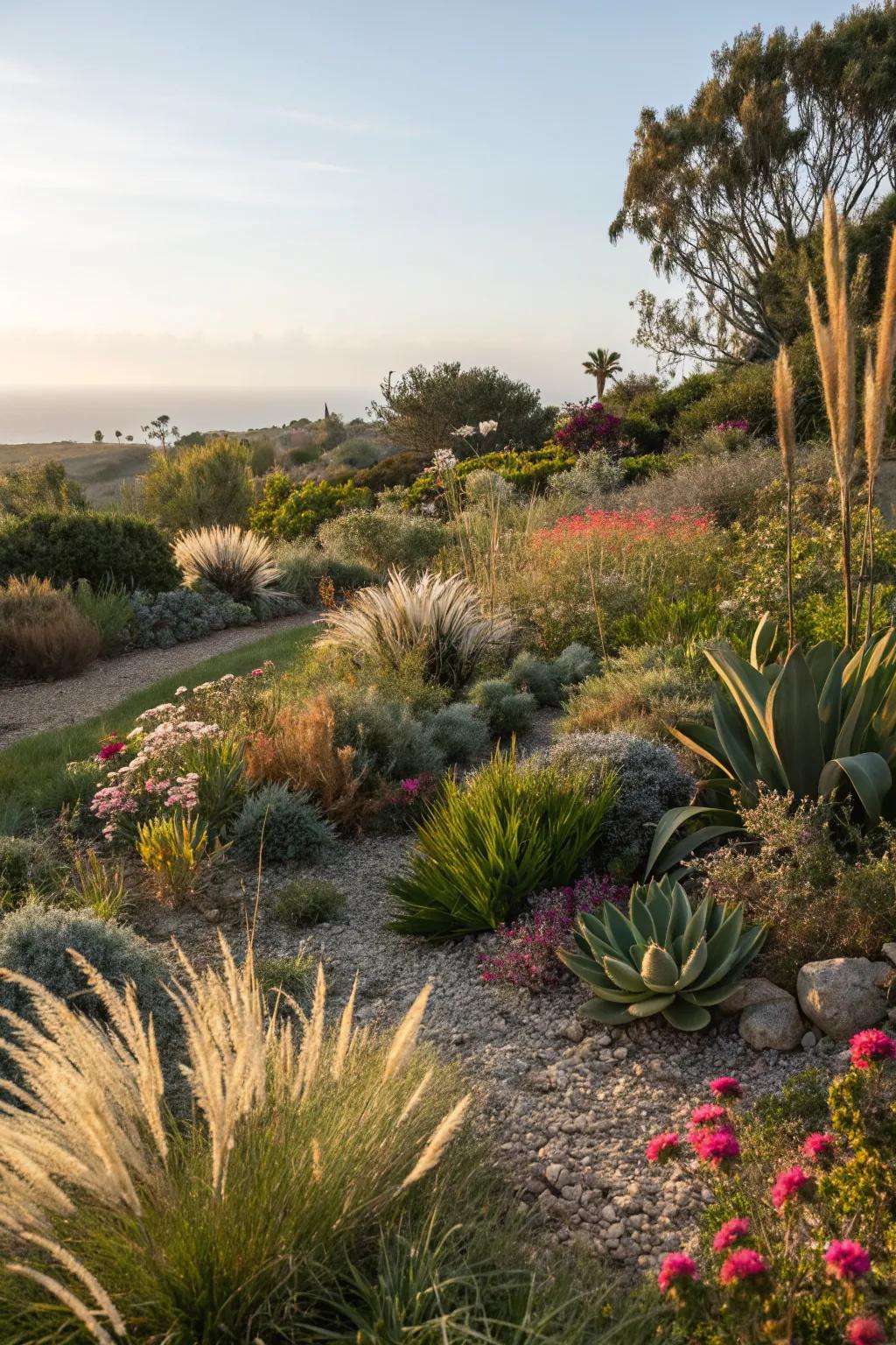 A variety of plant textures enhances a small garden.