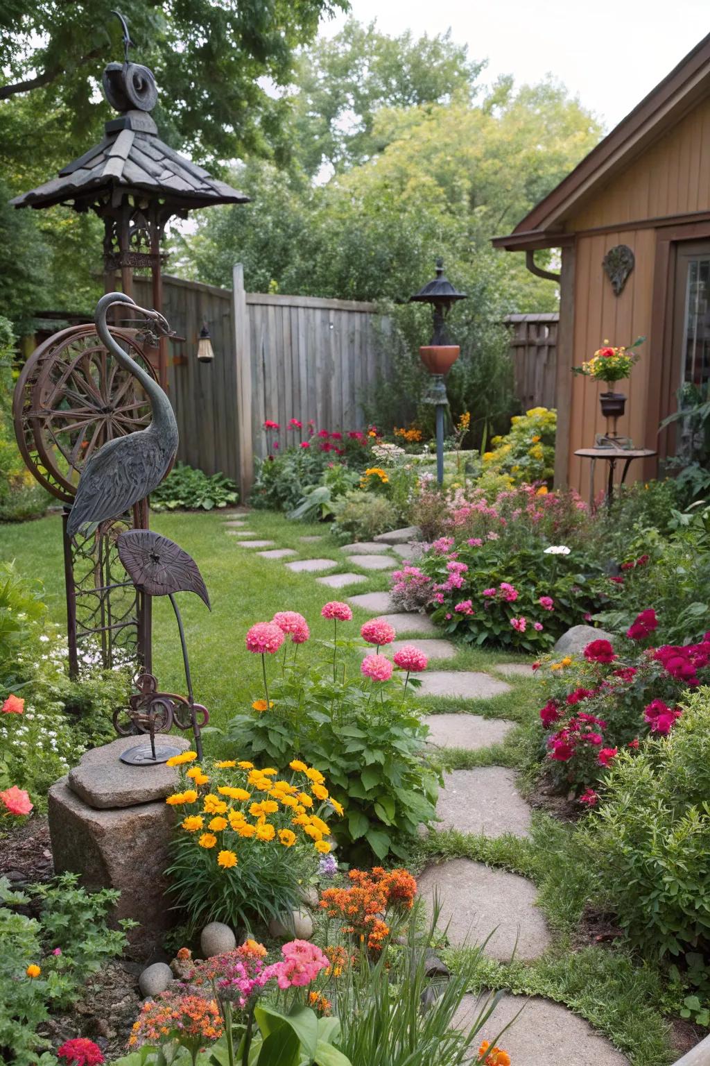 Decorative garden art adds personality and charm.