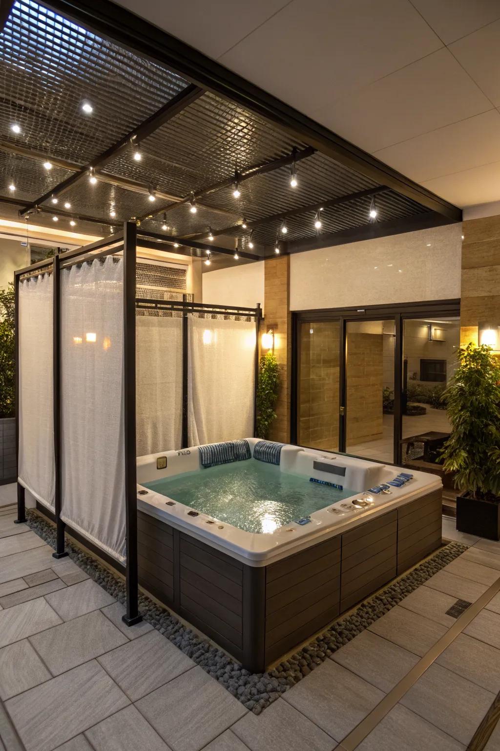 Retractable screens offer versatile privacy solutions for your jacuzzi.