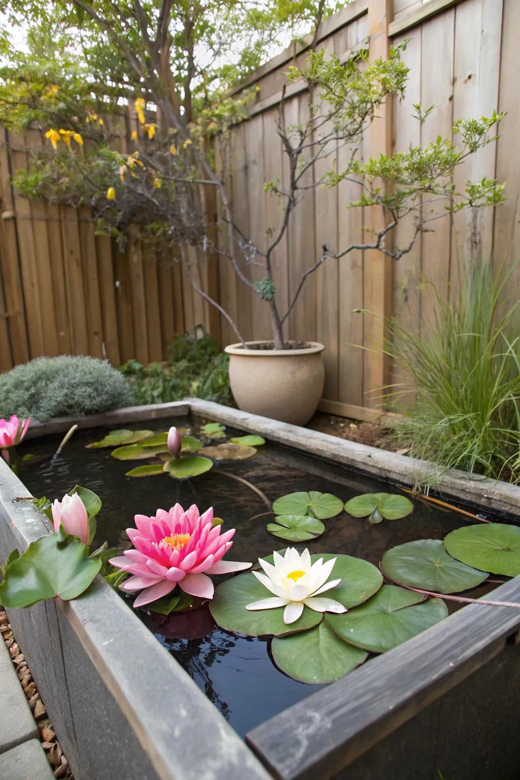 Container water gardens bring an aquatic touch to small spaces.