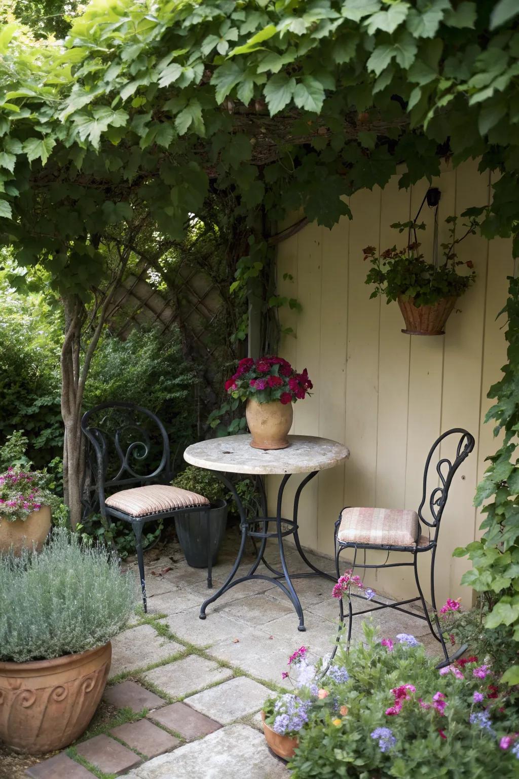 A corner dining setup is ideal for cozy outdoor meals.