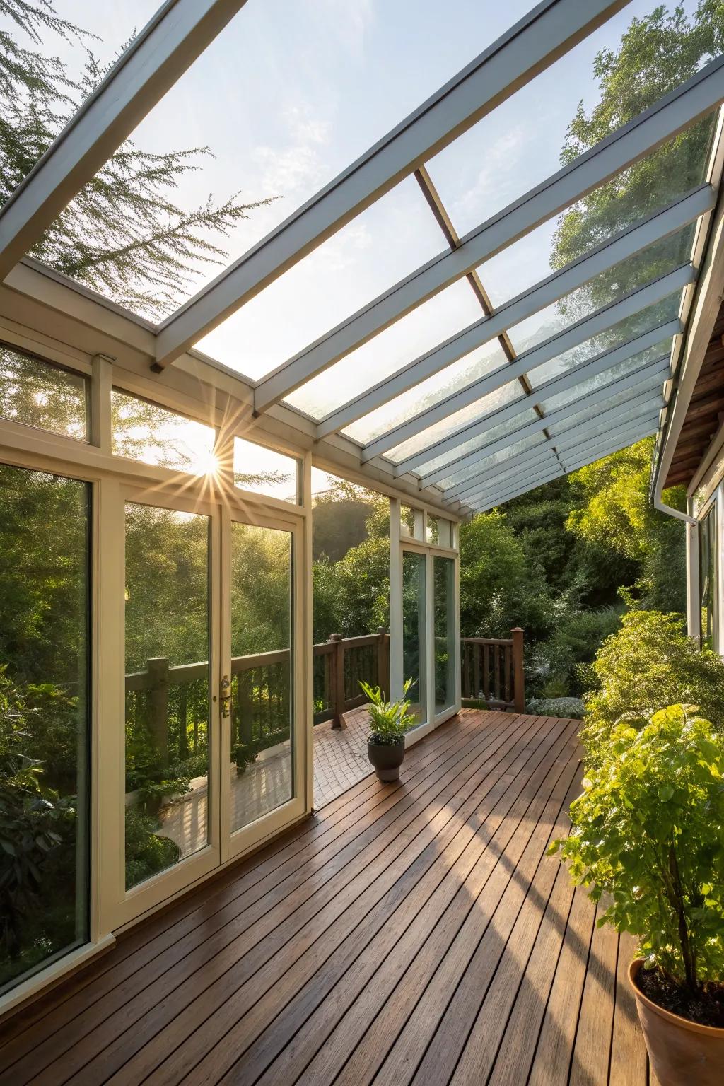 Glass panels allow natural light to enhance your deck.