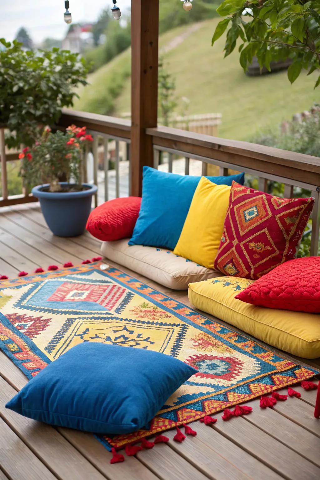 Colorful accents add vibrancy and personality to small decks.