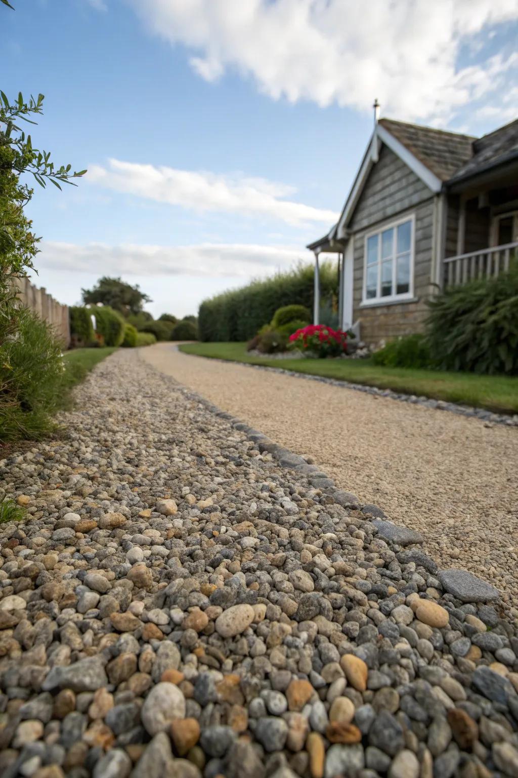 Gravel driveways offer budget-friendly versatility.