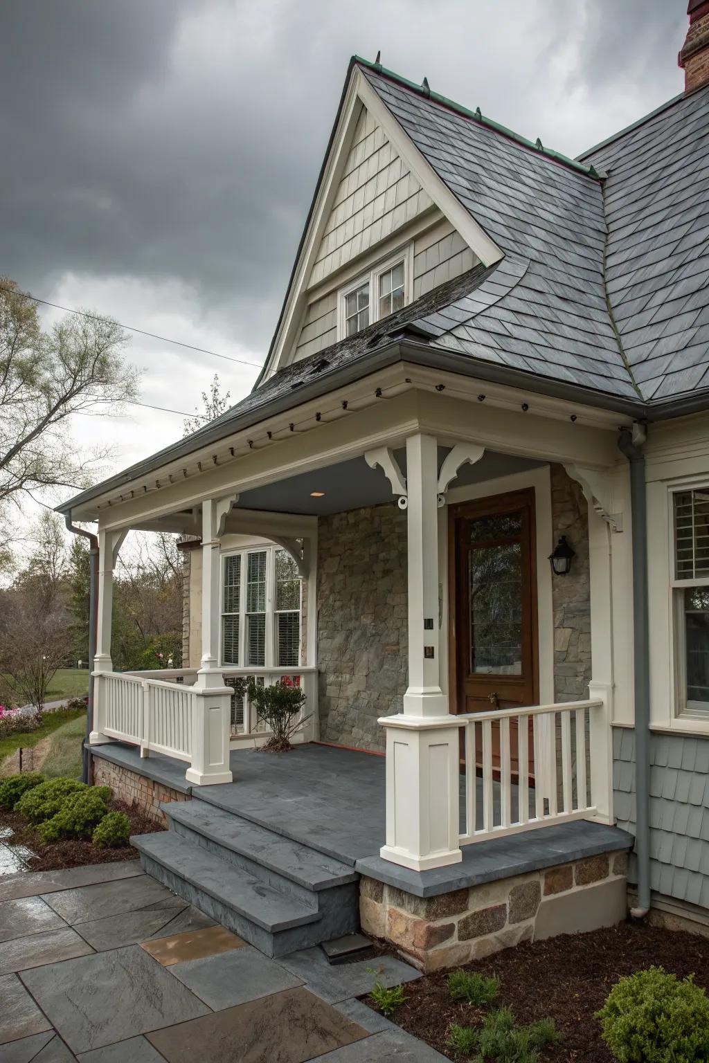 Slate roof overhang offering timeless sophistication.