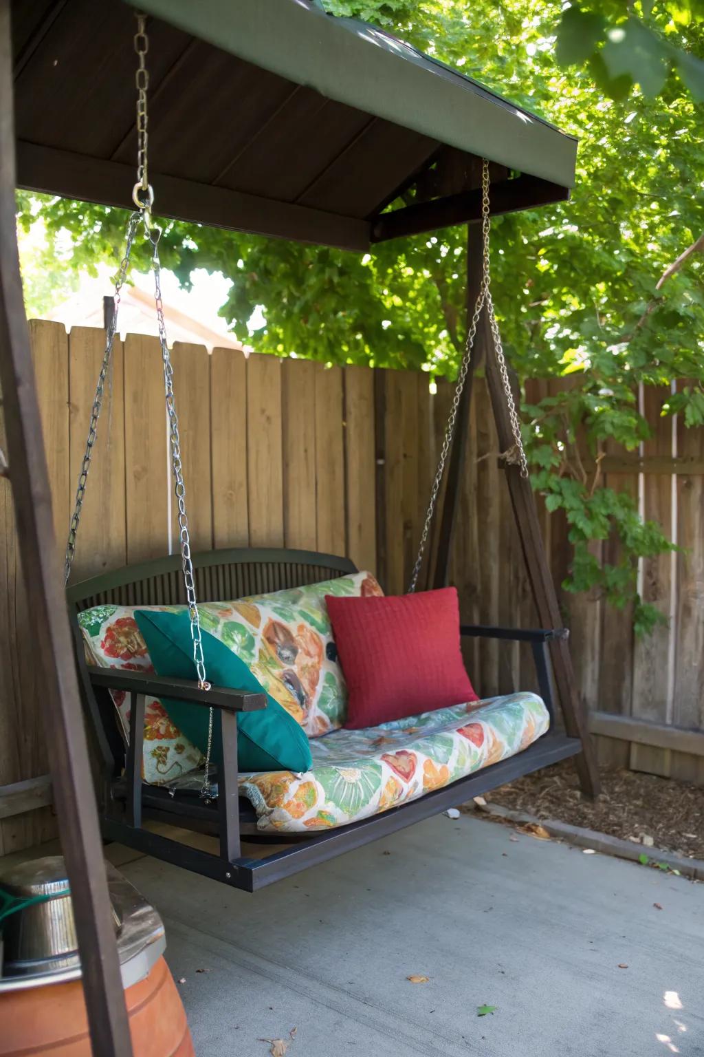 A pet-friendly swing is perfect for furry companions.