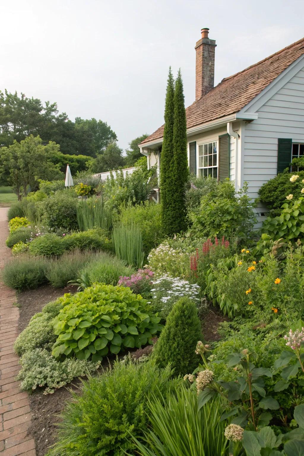 Layering plants by height creates a lush and multi-dimensional garden.