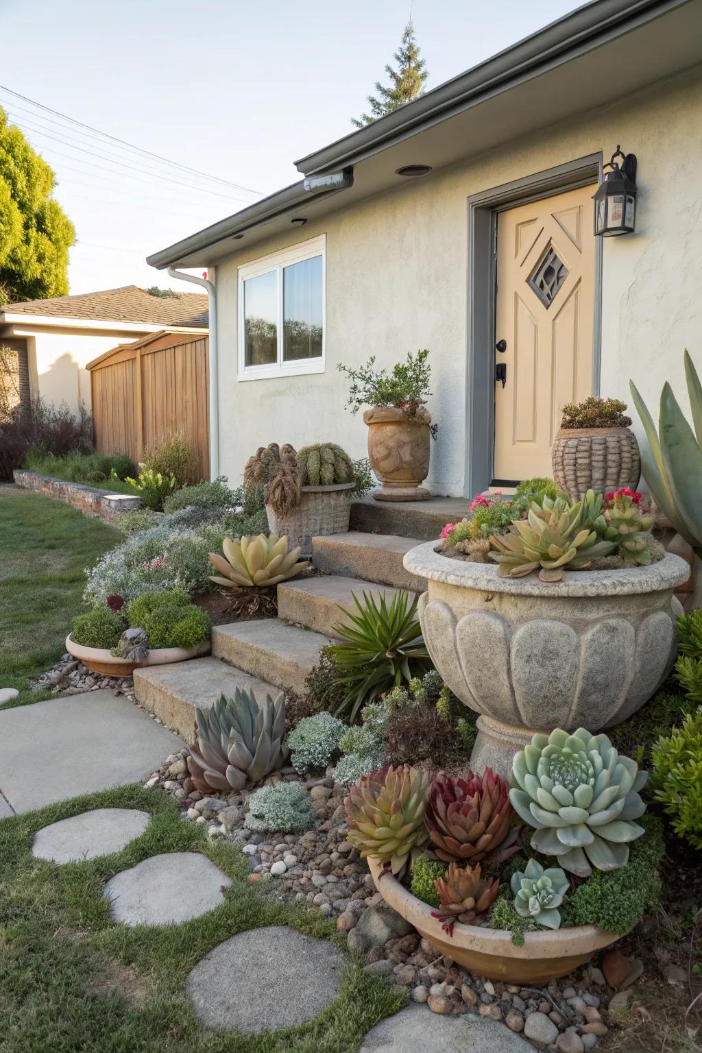Add texture with sculptural succulents.
