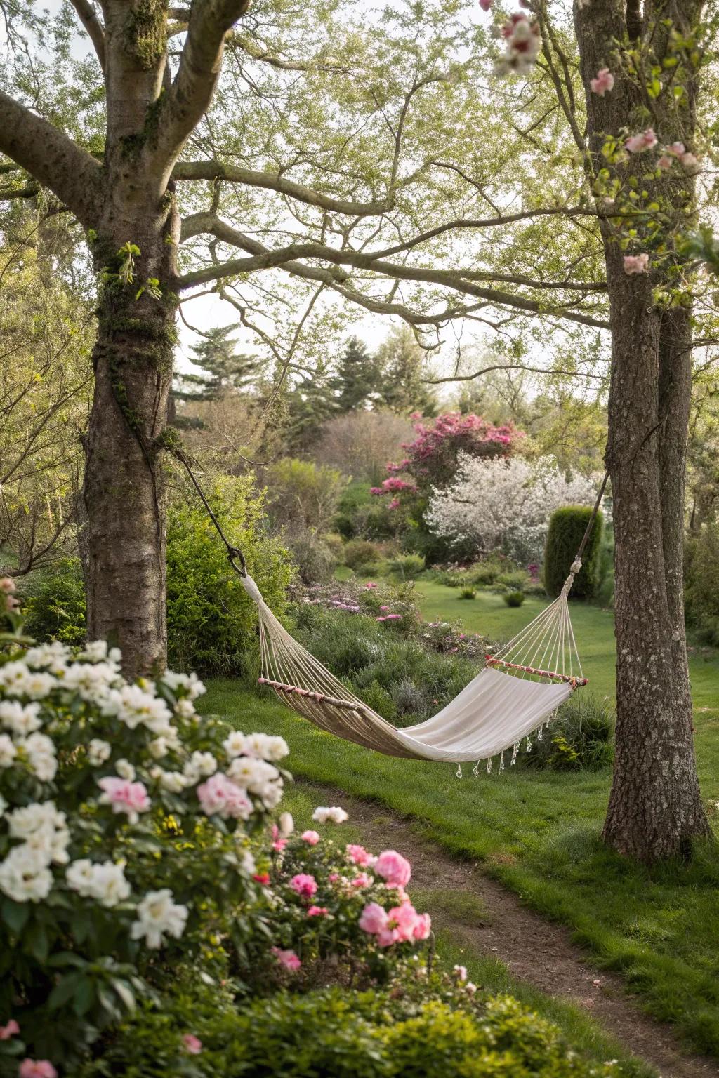 A hammock invites relaxation and serenity to your garden.