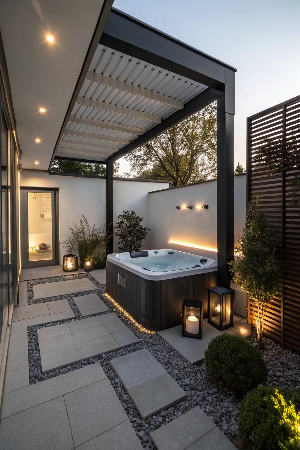 A compact hot tub brings luxury to a small patio.