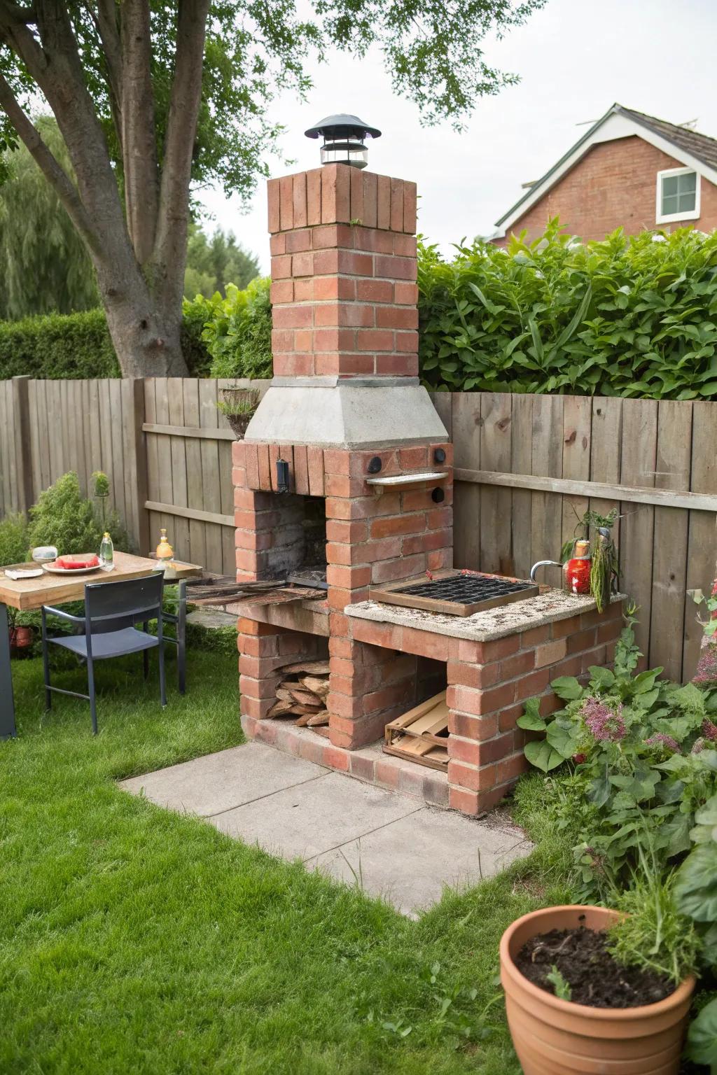 A personalized DIY brick BBQ setup that fits snugly into a small space.