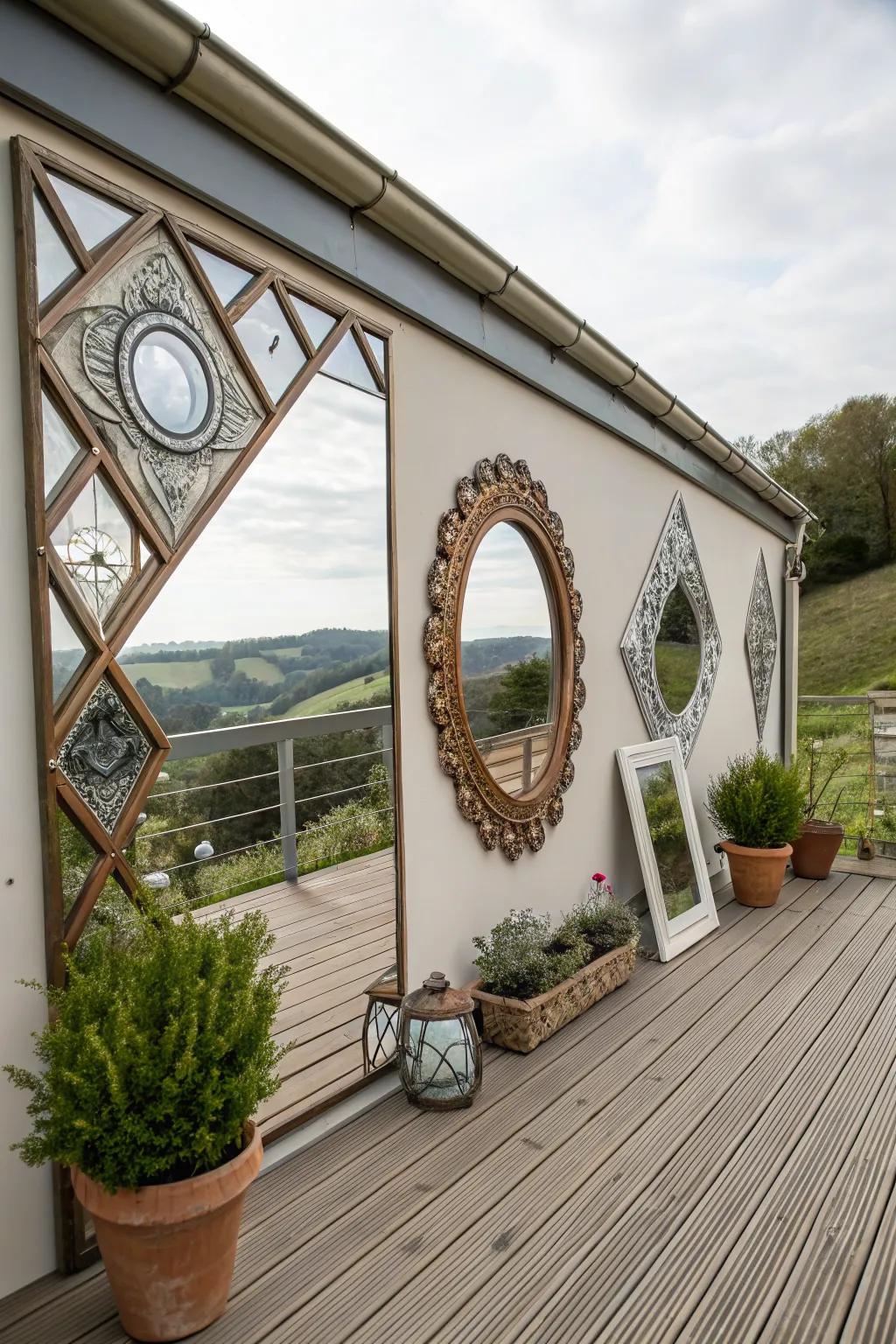 Mirrors creating an illusion of space on a small deck.