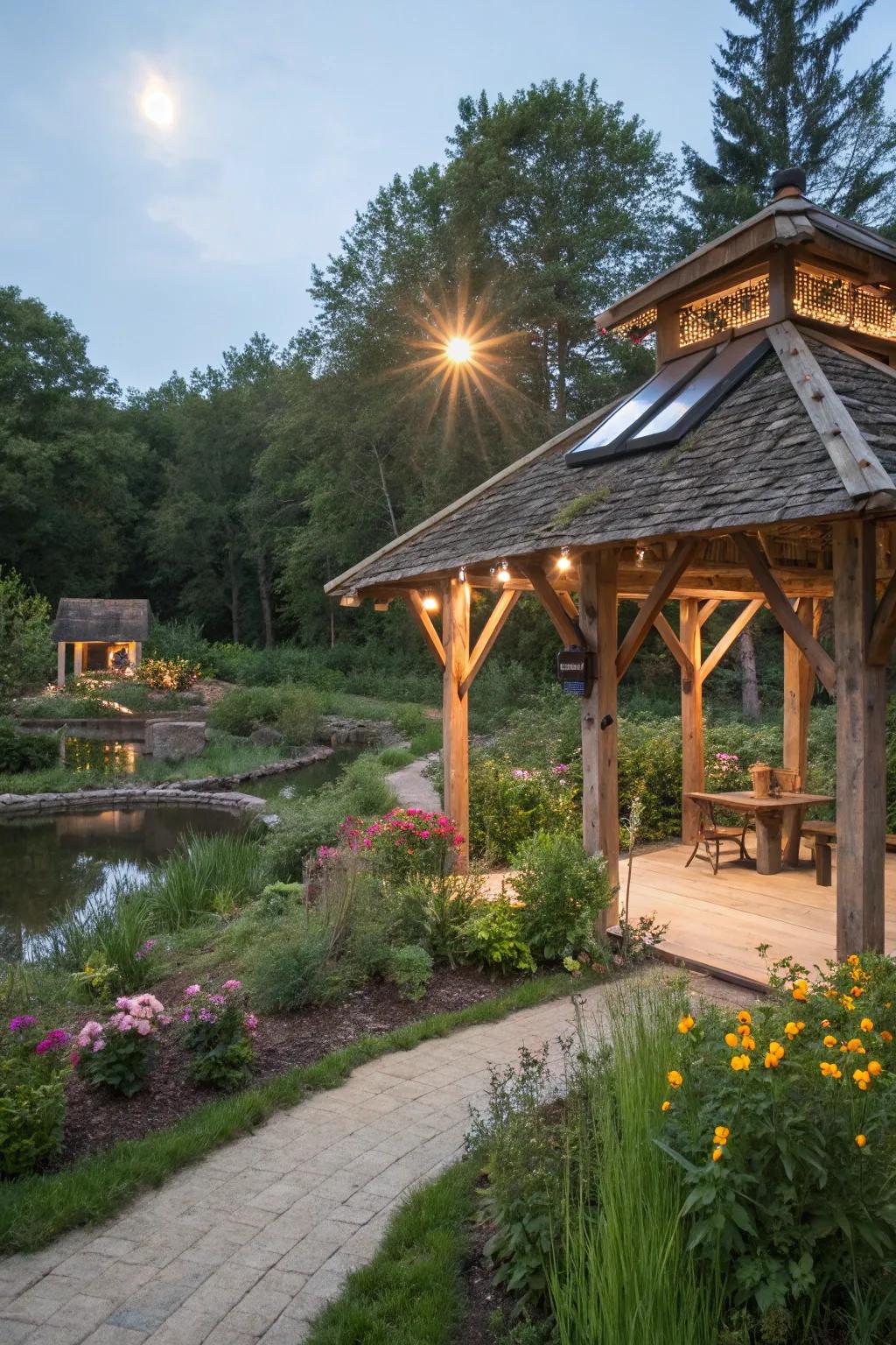 A sustainable pavilion crafted from eco-friendly materials.