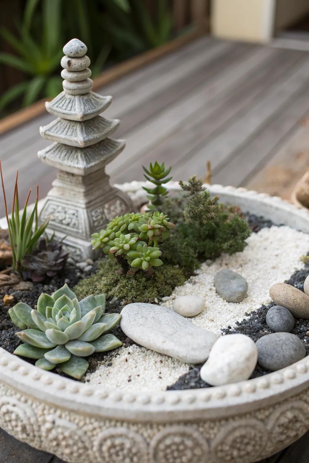 Bring nature indoors with a charming miniature pebble garden.