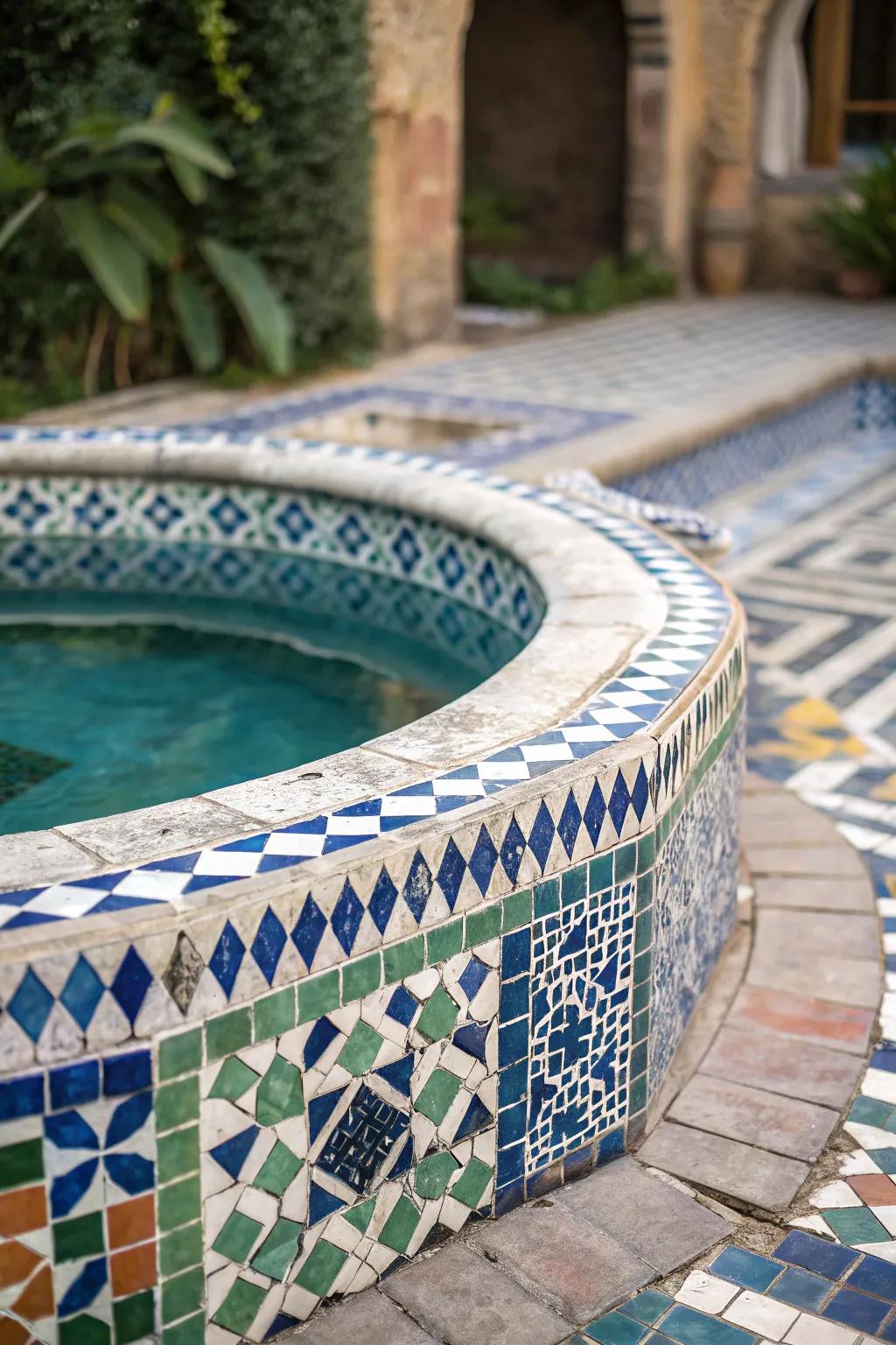 Mix and match tiles for a vibrant and unique pool design.
