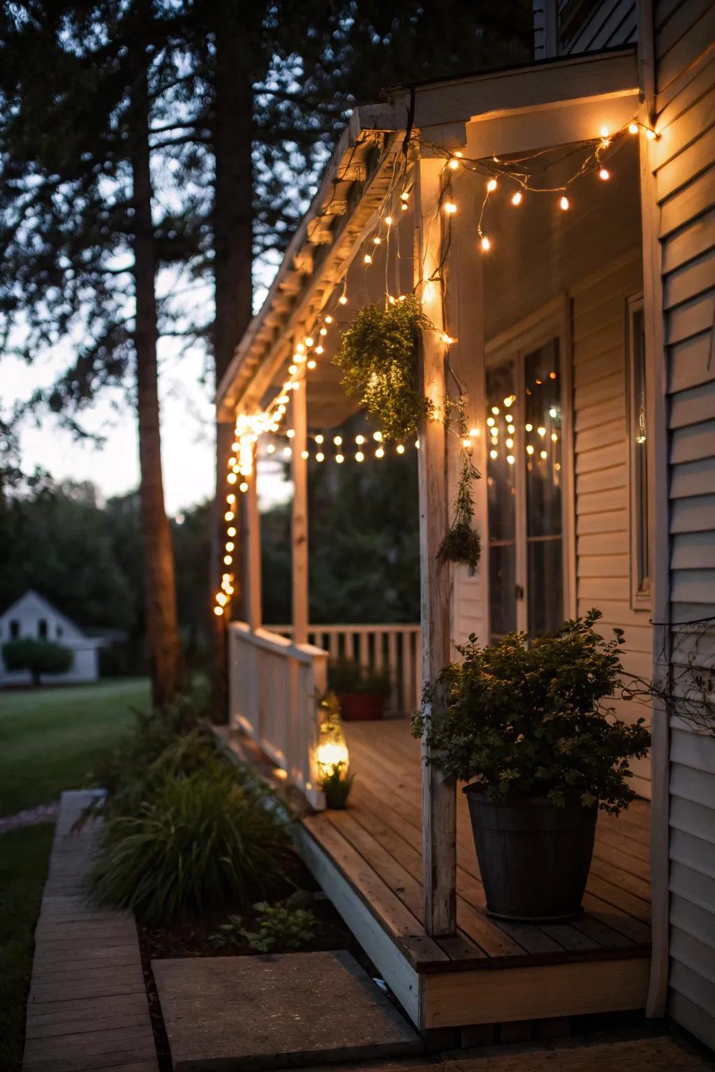 String lights add a magical ambiance to your porch.