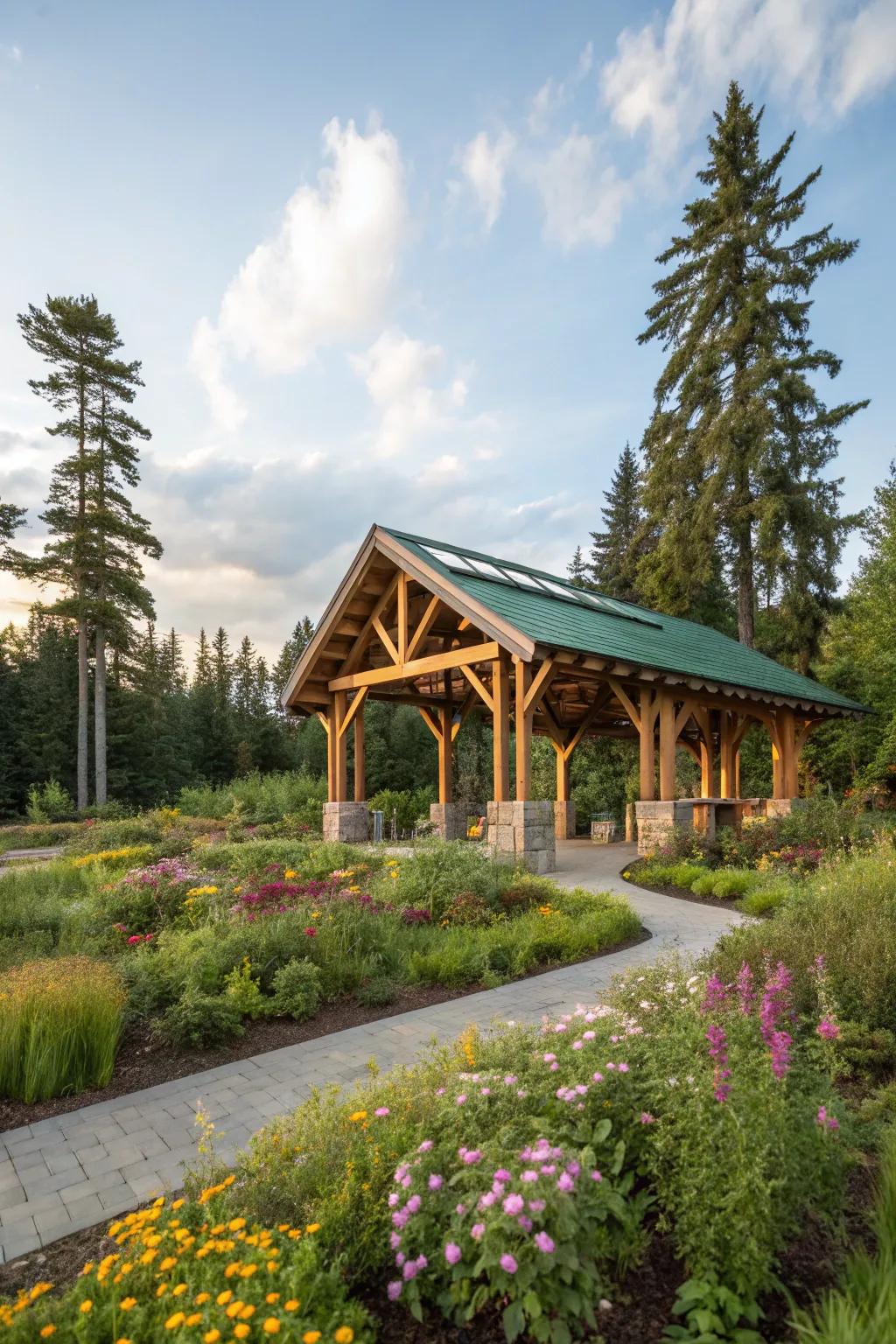 Gather in an eco-friendly pavilion that celebrates nature.