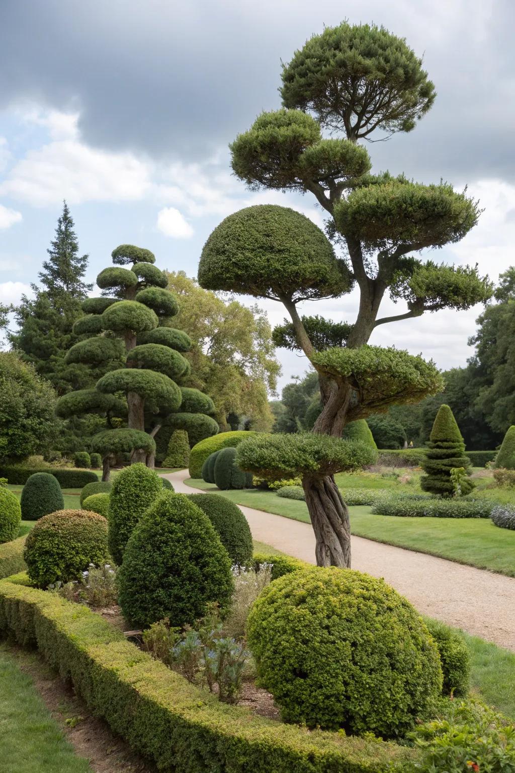 Cloud pruning creates a dreamy garden effect.
