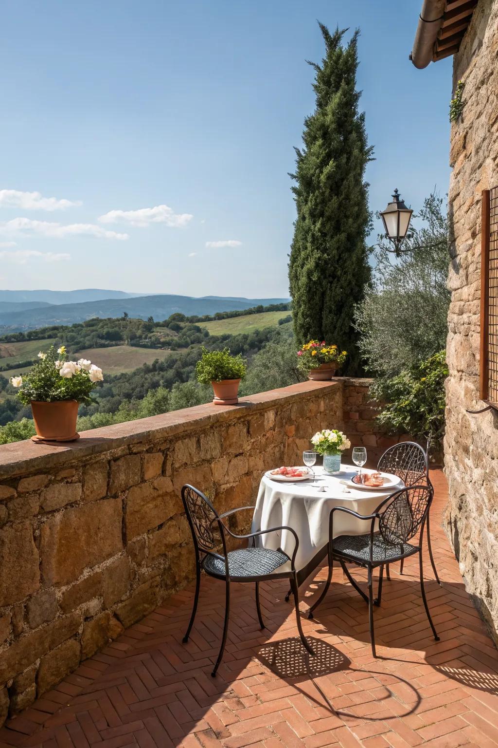 A cozy dining nook ideal for alfresco dining on a Tuscan patio.
