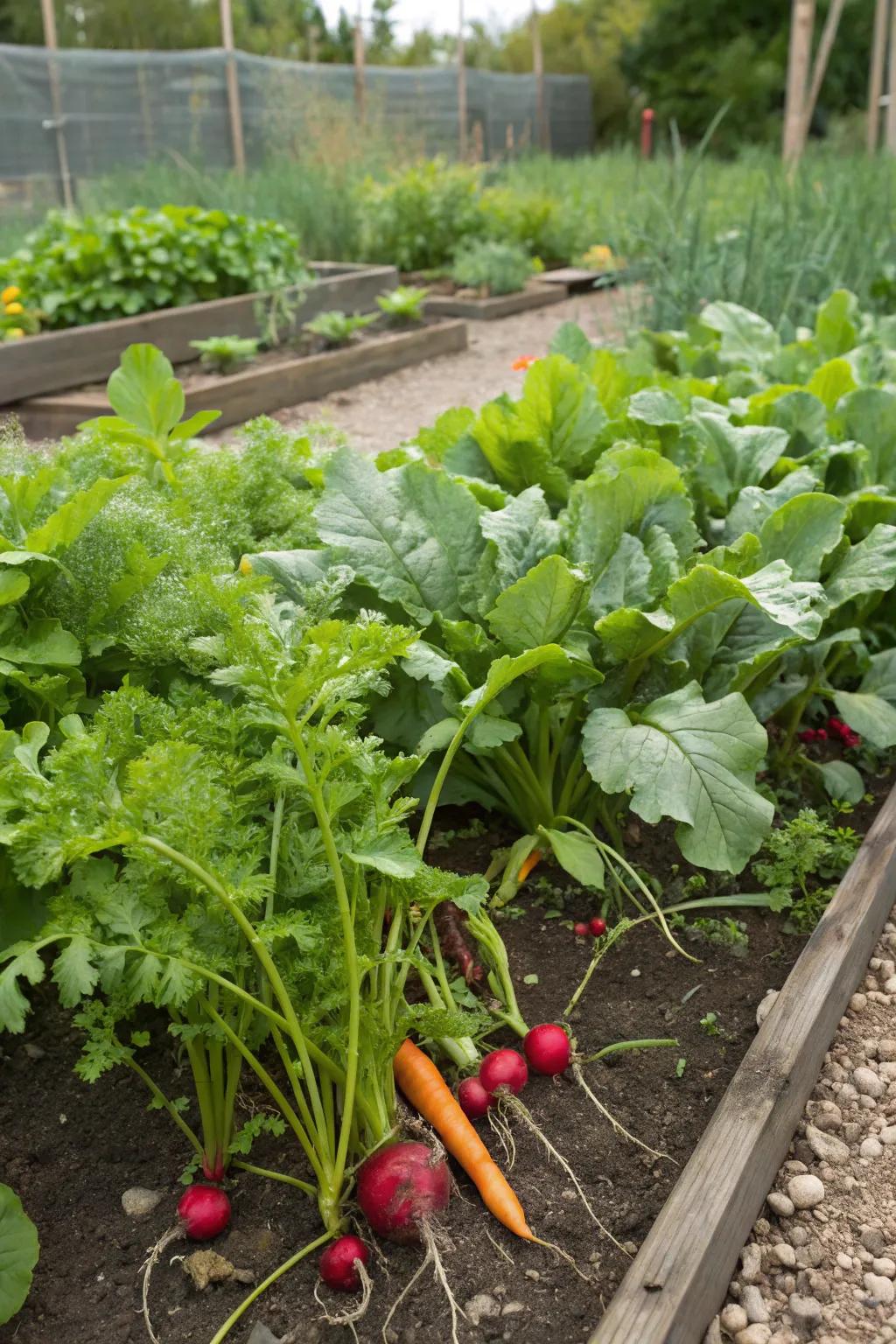 Intercropping optimizes space and resource use in small gardens.