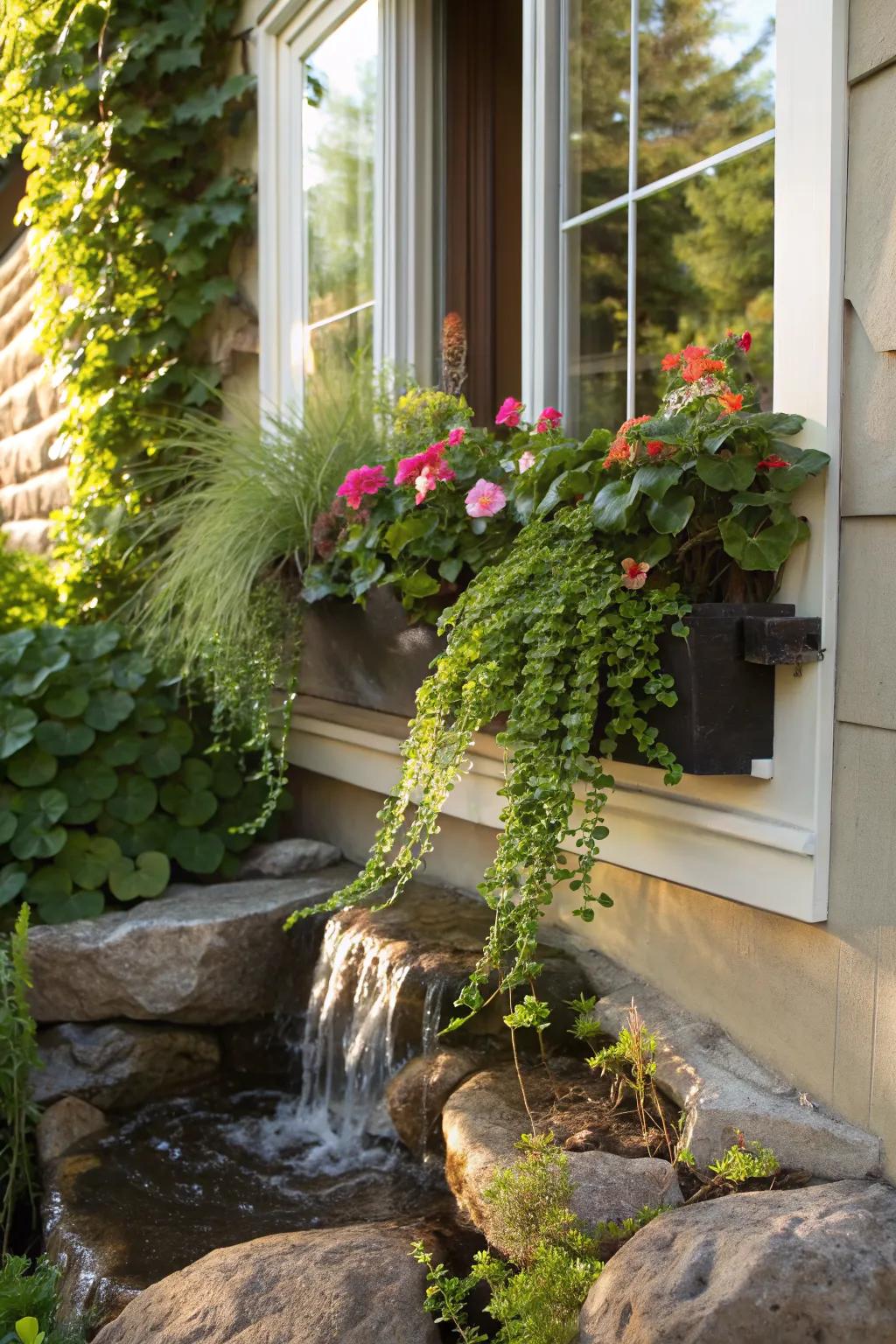 A window box waterfall bringing a touch of nature indoors.