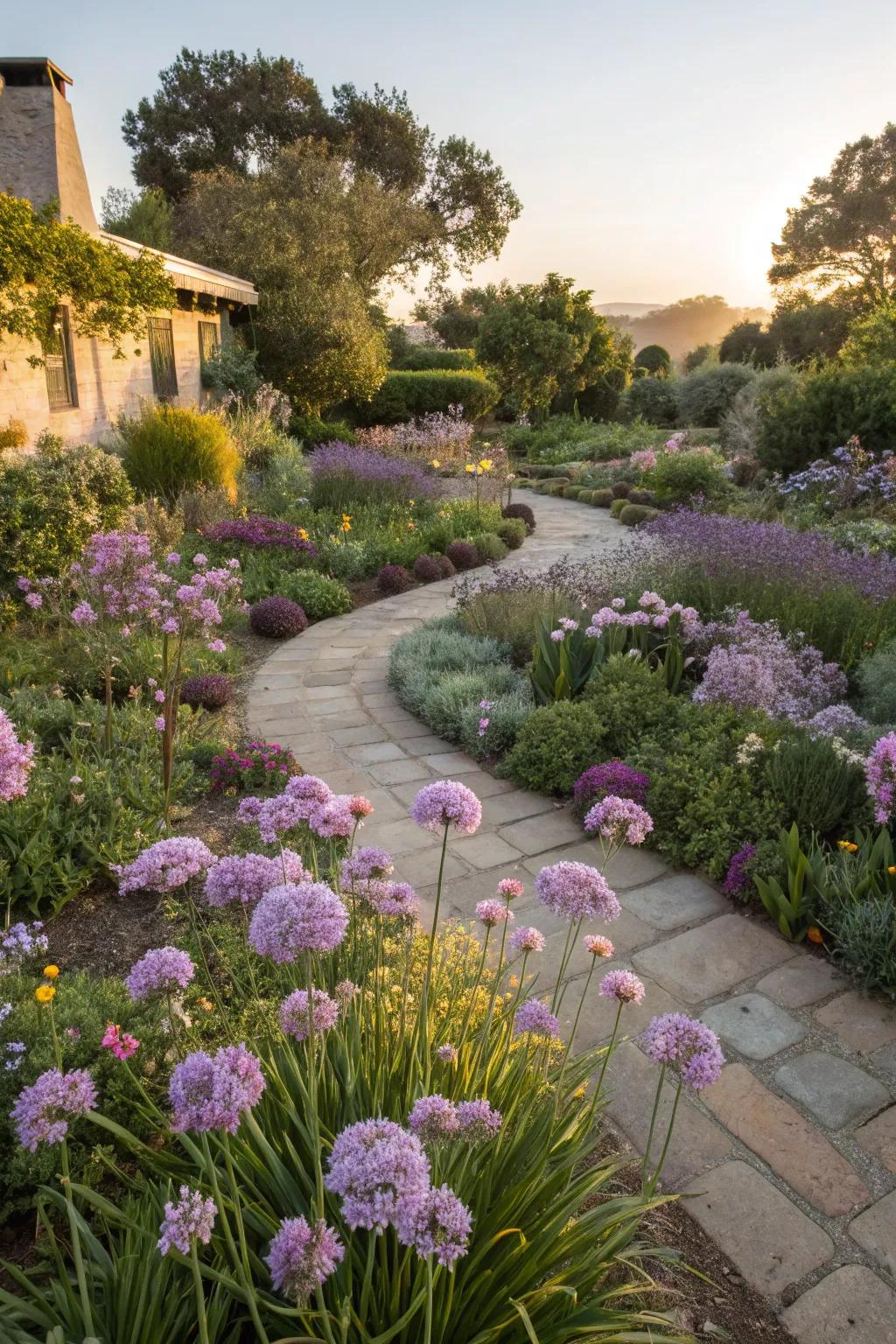 Society garlic complements Mediterranean-style gardens beautifully.