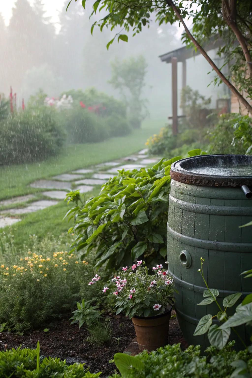 A rainwater collection system for sustainable gardening.