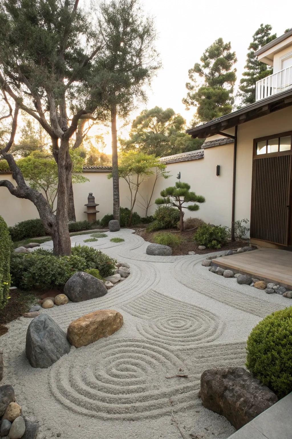 Zen gardens provide a peaceful escape with minimal elements.