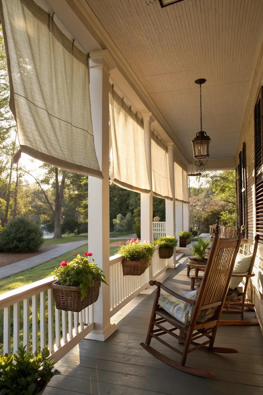 Retractable shades offer versatile light control for the porch.