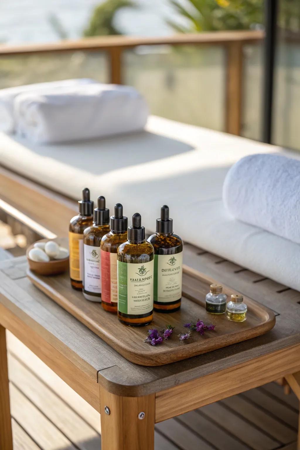 Massage oils ready to provide a soothing spa-like experience at home.