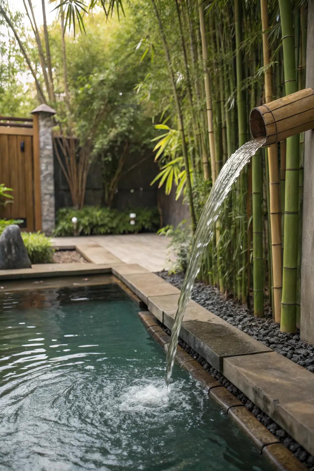 Bamboo spillways blend eco-friendliness with serenity.