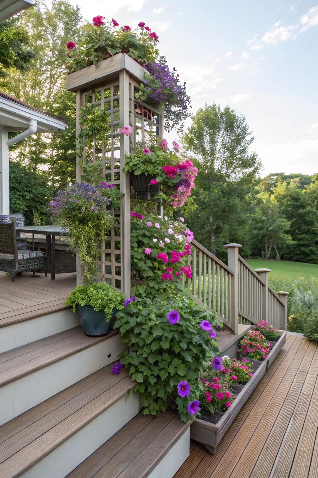 Creative use of vertical space on a split-level deck.
