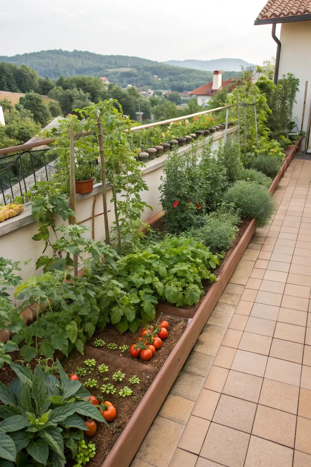 A terrace transformed into a productive vegetable garden.