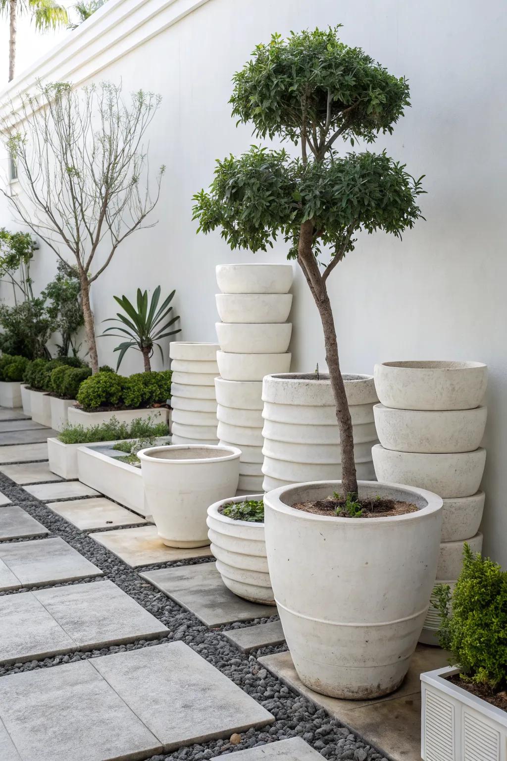 Embrace modern minimalism with sleek stacked pots.