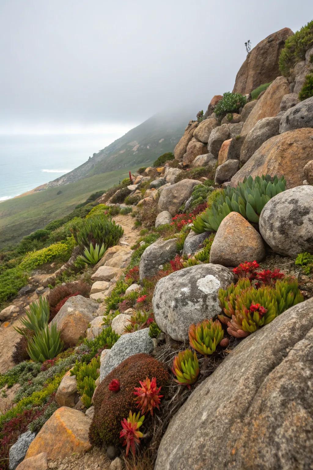 Rock gardens add texture and control erosion.