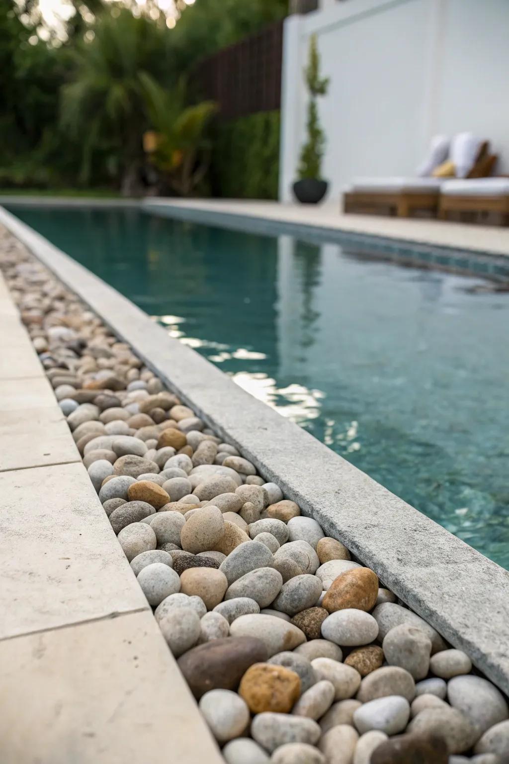 Pebble borders offer a gentle, organic edge to your pool.