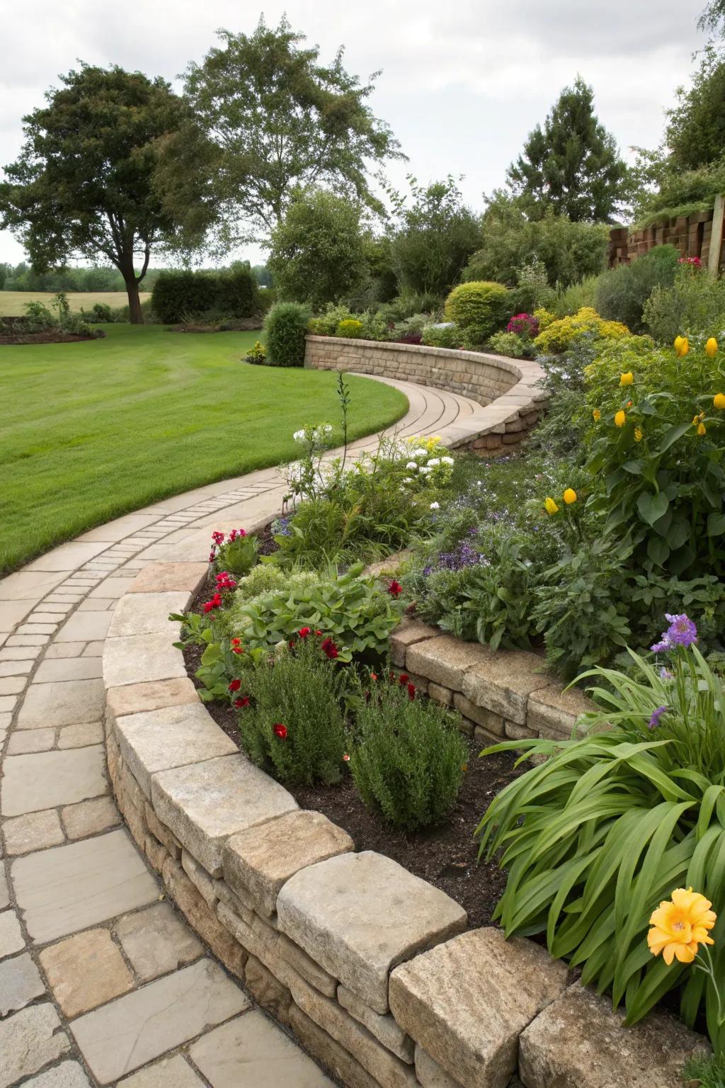 Curved and linear designs add movement to gardens.