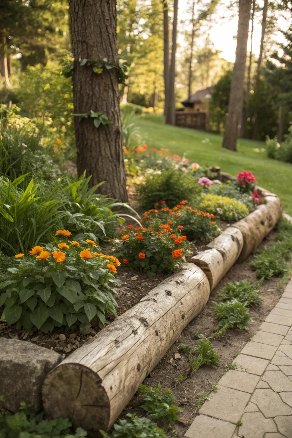Natural rustic charm with log roll edging.