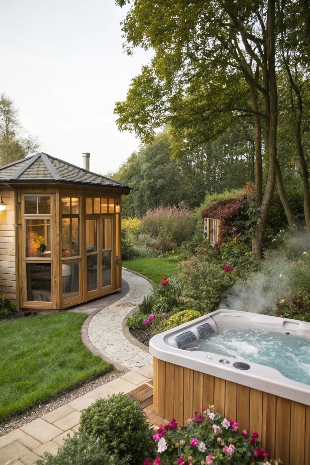 A summerhouse complete with a relaxing hot tub.