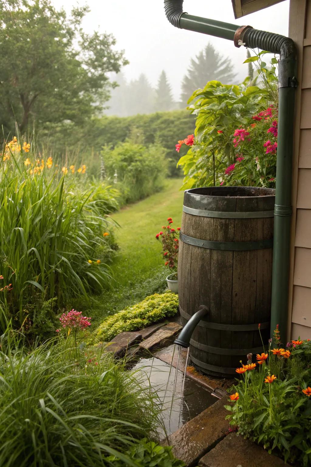 A practical rainwater harvesting system that conserves water and supports garden health.