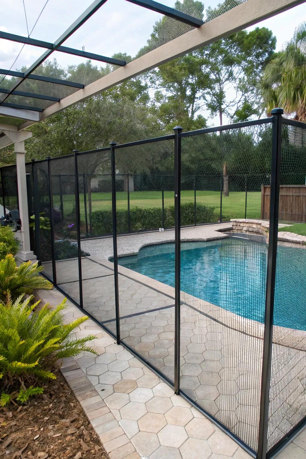 A mesh screen enclosure that provides protection while allowing fresh air flow.