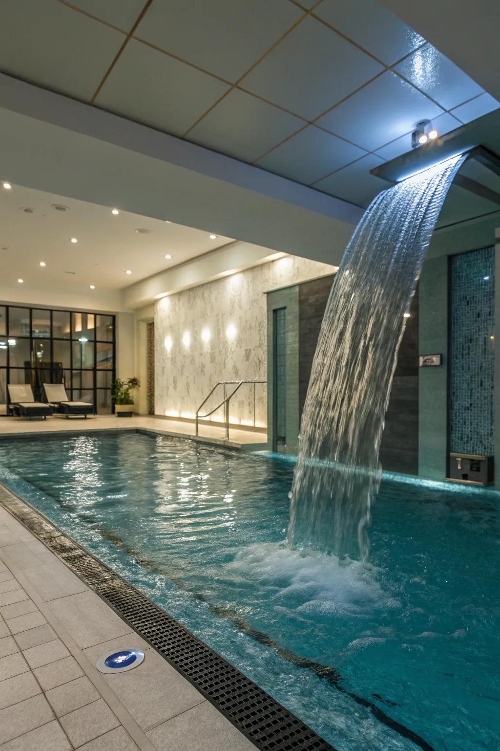 A waterfall feature enhances the tranquil atmosphere.